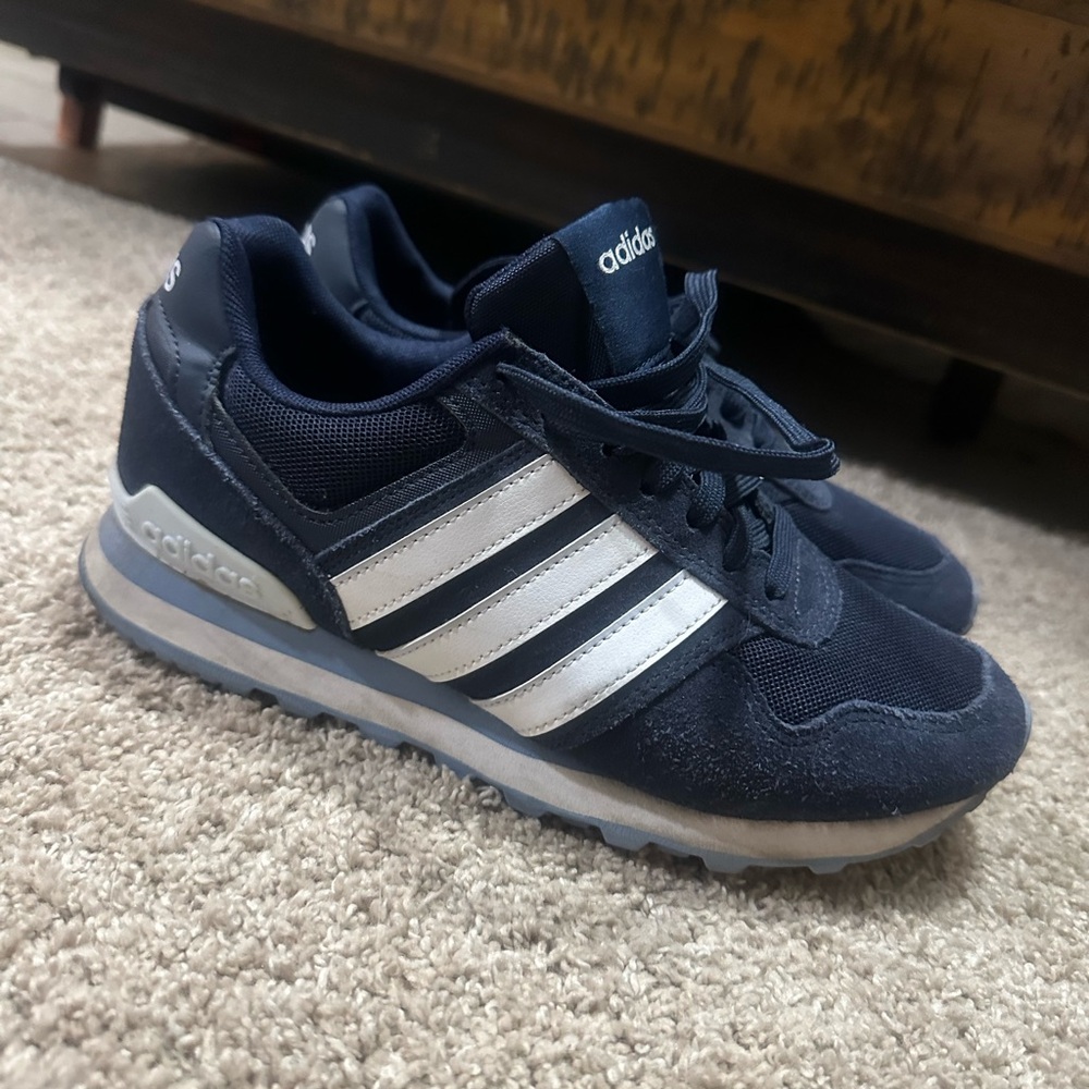 Adidas Women's Dark Blue and White Sneakers